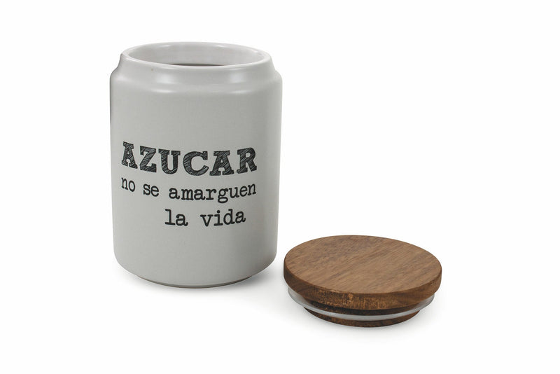Barattolo Zucchero con Scritta Ø10,5x15 cm in Gres con Coperchio in Bambù VdE Tivoli 1996