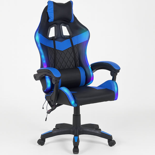 Sedia da Gaming con Led RGB Altezza Regolabile 106-116 cm in Pelle PU Blu e Nero prezzo