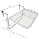Tavolino Sospeso da Balcone 60x56.5x45 cm Regolabile in Ferro Bianco
