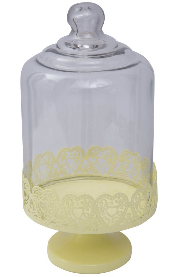 sconto Bonbonhalter mit gelbem Herz Ø15,5x29,5 cm aus Eisen und gelbem Glas