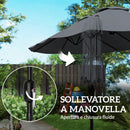 Ombrellone Doppio da Giardino a 12 Stecche con Manovella Base a Croce e Sacchi in Metallo e Poliestere Grigio Scuro      