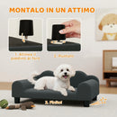Divano per Cani 66x42x28,5 cm con Braccioli di Supporto in Legno Multistrato e Tessuto French Terry Grigio Scuro      