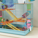 Gabbia per Criceti a 5 Piani 47x30x59 cm con Tubi Colorati e Accessori in Metallo Azzurro  