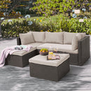 Set Salotto Divano da Giardino con Pouf Contenitore in Polyrattan Beige