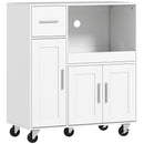 Mobile per Microonde 80x40x88,7 cm con Cassetto 2 Armadietti Ripiano Aperto e Piano Regolabile in Legno Bianco      