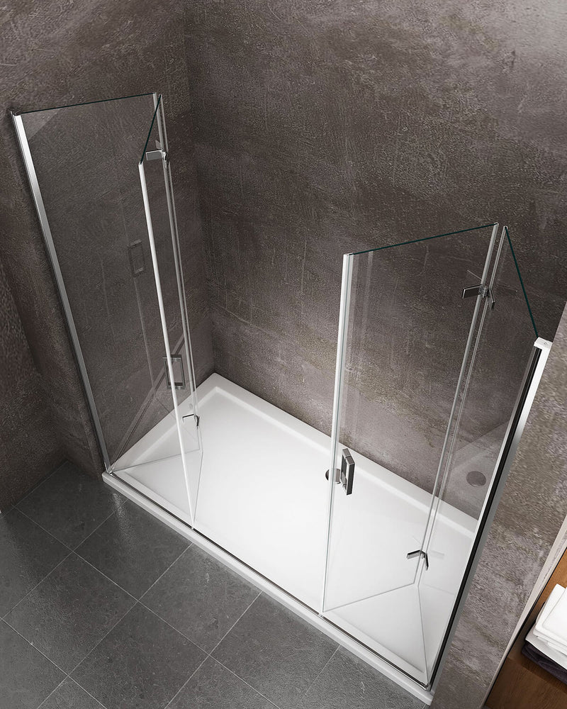 Porta Parete Doccia 2 Ante a Libro in Cristallo Trasparente 6mm H190 Varie Misure