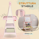 Lavagna per Bambini 59x48x118 cm a Gesso Magnetica e Rotolo di Carta in Legno Rosa  