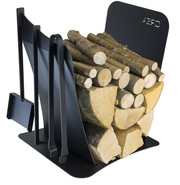 acquista Portalegna per Camino da Interno con 3 Attrezzi 430X380X540 cm in Acciaio Crea Duna Nero
