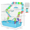 Gabbia per Criceti 5 Livelli 59x36x69 cm con Giochi in Acciaio Azzurro e Bianco