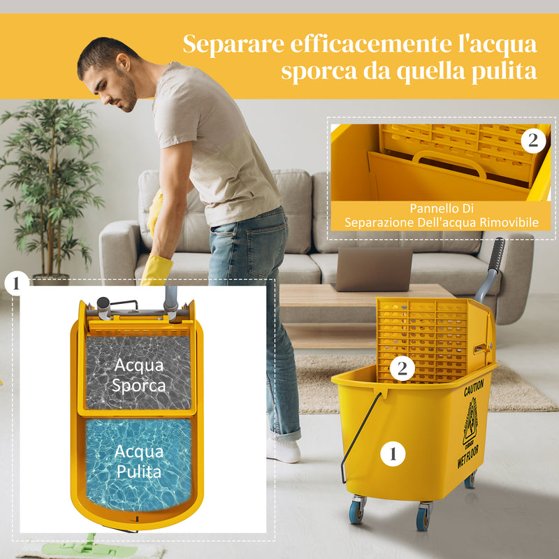 Secchio Lavapavimenti Professionale 20L con Mocio e Strizzatore Giallo      