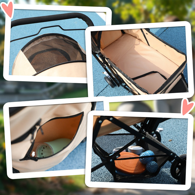 Passeggino per Cani Piccoli Pieghevole Maniglione Reversibile 76,5x52x95cm Marrone Chiaro