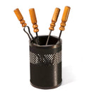 Set Camino 4 Pezzi in Ferro Battuto con Manici in Legno e Contenitore a Cestino