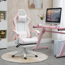 Sedia da Gaming 65x65x121-129 cm con Altezza Regolabile e Schienale Reclinabile in Finta Pelle Bianco e Rosa      