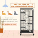 Gabbia per Piccoli Animali 61,5x44x131 cm Con Ruote Rampe e Accessori Nero   