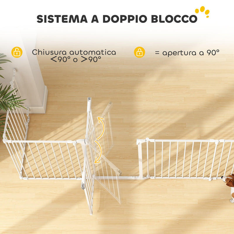 Recinto per Cani a 8 Pannelli Modulabili 61x3x75 cm con Chiusura Automatica in Acciaio e ABS Bianco      