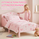 Letto Montessori per Bambini 3-6 Anni 146x76,5x54,5 cm con Sponde Anti-Caduta a Forma di Fiocco in MDF e Compensato Rosa      