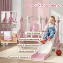 Scivolo per Bambini 4 in 1 con Altalena Scaletta da Arrampicata e Cestino da Basket in PP e PE Rosa      
