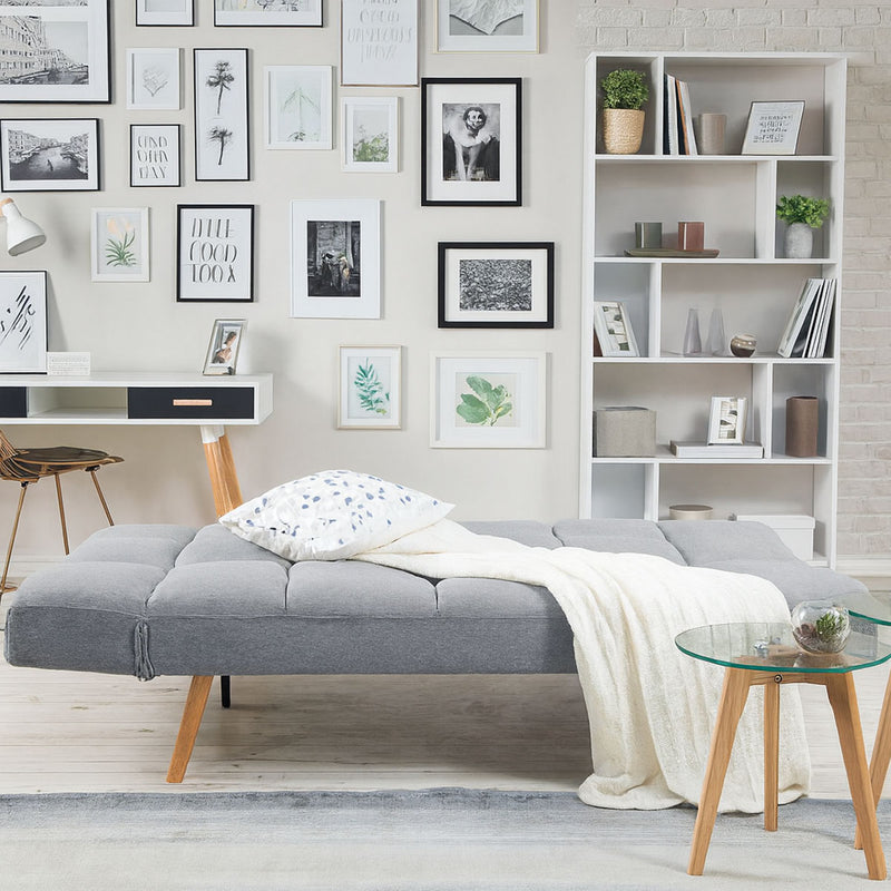 Divano Letto 2 Posti con Braccioli Apertura Clic Clac Imbottitura in Schiuma Grigio      