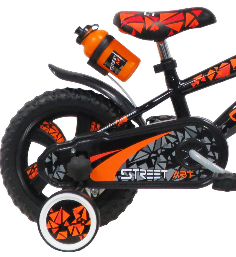 Bicicletta per Bambino 12" 2 Freni Gomme in EVA Street Art Nero/Arancione