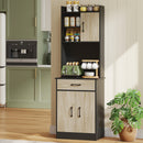 Mobile Alto Cucina Credenza Moderna 60x40x180 cm con Mensola e Foro Passacavi Rivestimento in Melamina Nero e Color Legno