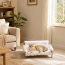 Divanetto per Cani e Gatti Rialzato 70x47x30 cm con Copertura Rimovibile e Piedini Antiscivolo in Peluche e MDF Bianco      