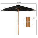Ombrellone da Giardino 3 m con Palo in Legno 8 Stecche e Parasole in Poliestere Nero      