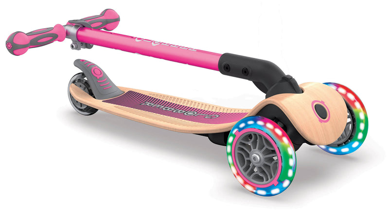 Monopattino 3 Ruote a LED Pieghevole 3 Altezze Max 50 Kg Globber Primo Foldable Wood Rosa