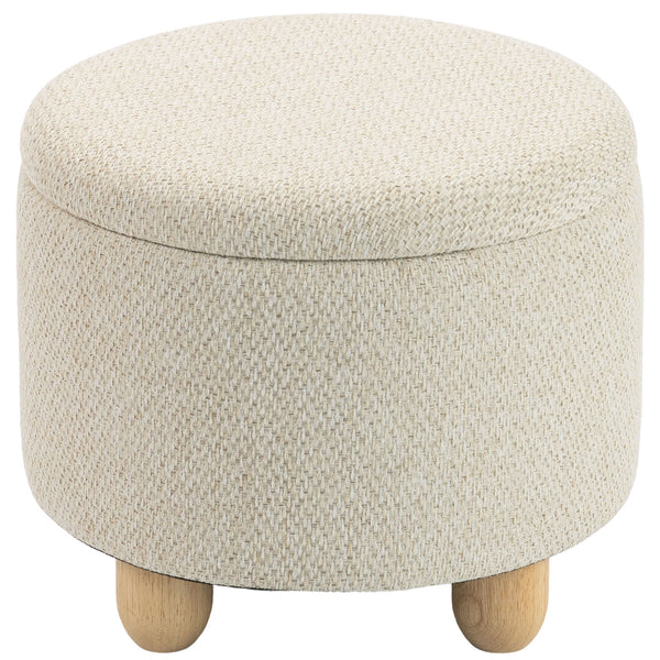Pouf Contenitore Rotondo 38,5x38,5x33,5 cm Capacità 19L con Coperchio Fino a 120kg in Tessuto Effetto Iuta Beige online