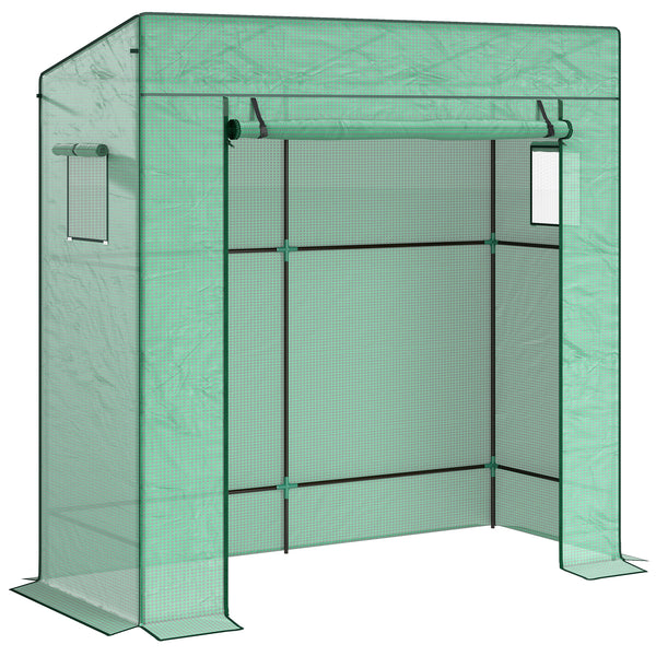 sconto Serra per Piante 196x77x197 cm con 2 Finestre Laterali a Rete e Ingresso Avvolgibile in PE e Acciaio Verde