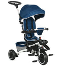 Triciclo a Spinta Seggiolino Reversibile per Bambini 110x58x100 cm Blu e Bianco