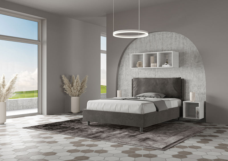 Letto Matrimoniale Francese Imbottito in Microfibra Antea Large Grigio Varie Misure