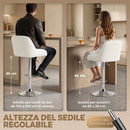 Set 2 Sgabelli da Bar 47x52x86-108A cm con Schienale Girevoli e Regolabili in Finta Pelle Bianco      