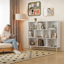 Libreria a 10 Cubi e 3 Ripiani 140x24x107 cm con Gambe in Legno Massello in Truciolare e MDF Bianco Effetto Legno      