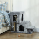 Scaletta per Gatti a 4 Gradini 60x34x77cm con 2 Casette e Tiragraffi Grigio      
