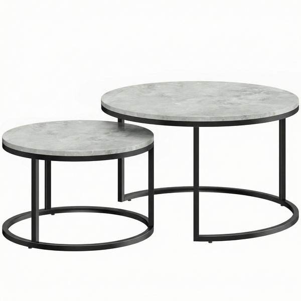 sconto Set 2 Tavolini da Salotto Ø78,5x46,5 cm e Ø59x36,5 cm con Piano Effetto Marmo in Legno e Metallo Grigio Marmo