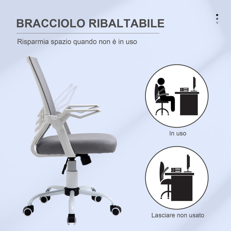 Sedia da Ufficio Ergonomica con Supporto Lombare 62,5x55x94-104 cm in Tessuto a Rete Grigio 
