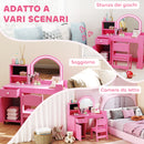 Set Toeletta Trucco per Bambini 2 in 1 con Specchio Luce LED 88,6x38,8x96,9 cm e Sedia in MDF Rosa      