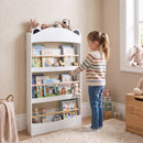 Libreria Montessoriana per Bambini 3-8 Anni a Forma di Orso 50x15x97 cm con 4 Ripiani in Legno Bianco      