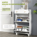 Scarpiera Salvaspazio Slim 60x23,5x98,5 cm con 2 Ante a Ribalta Cassetto Base Rialzata in MDF Bianco      