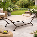 Amaca da Giardino Autoportante 230x98x82 cm con Cuscino Struttura in Metallo Beige      