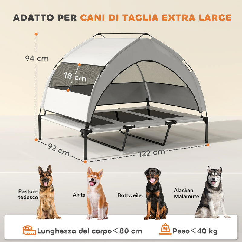 Brandina per Cani Rialzata 122x92x94 cm con Copertura a 3 Lati Rimovibile Tessuto Grigio Chiaro e Nero   
