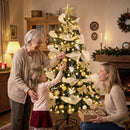 Albero di Natale Artificiale Ø110x180 cm con 200 Luci LED Bianco Caldo 8 Modalità 800 Rami Ignifughi Palline e Nastri      