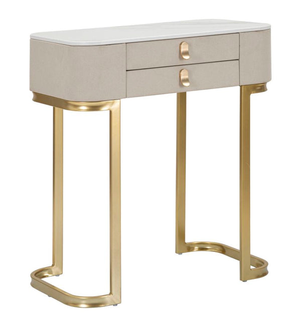 Console Fissa 2 Cassetti Beauty 70x80x40 cm in Legno MDF e Metallo Crema/Oro prezzo