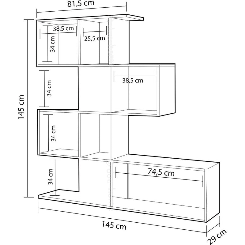 Mobile a Scaffali Libreria 4 Livelli 145x145x29 cm in Legno Zig Zag Bianco e Rovere
