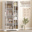 Credenza da Cucina 90x35x172 cm Mobile Dispensa con 4 Ante in Vetro Soft-Close 6 Ripiani Aperti in MDF Bianco      