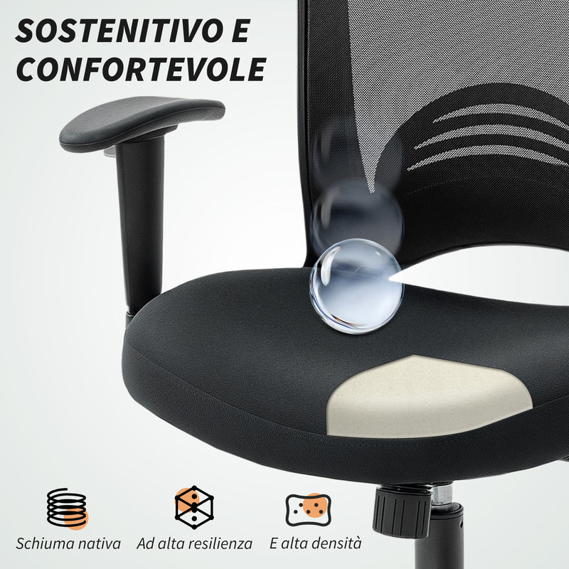 Sedia da Ufficio Traspirante e Reclinabile 65x59x92,5-102,5 cm in Tessuto a Rete Nero   
