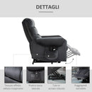 Poltrona Alzapersona Elettrica 1 Motore 79x97x103 cm in Poliestere Effetto Velluto Grigio Scuro