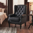 Poltrona da Camera 74x86x102 cm con Ampia Seduta Braccioli e Gambe in Legno di Eucalipto in Pelle PU Nero      