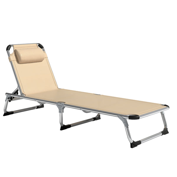 sconto Sdraio Pieghevole 60x165x76 cm con Poggiatesta e Schienale Regolabile in Alluminio Beige