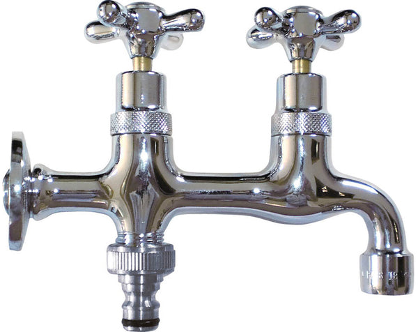 Doppelhahn für Gartenbrunnen aus verchromtem Messing mit Morelli Tandem-Schnellkupplung online